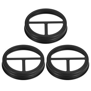 メイソンジャー歯ブラシホルダーの蓋 304 ステンレス鋼 広口バスルームアクセサリー 2歯ブラシと歯磨き粉用 マットブラック 3個入り