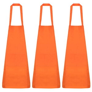 無地ビブエプロン ウォッシャブルエプロン キッチン調理エプロン ポリエステルアートエプロン ポケット2つ付き キッチン 女性 男性 アダルト シェフ レストラン BBQ 絵画 製作用9個 オレンジ