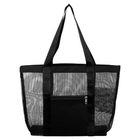 メッシュビーチトートバッグ 1枚 13" x 4" x 13" 改良版ビーチバッグ ビーチバケーションや旅行用防水プールバッグ (黒)