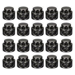 金属コードロック 2穴 バネストッパー ファスナ ースライダートグルエンド 巾着バッグ バックパック 衣類のストラップ用 3.5 mm ブラック 20個