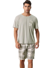 cheibear パジャマ 半袖 Tシャツ ショートパンツ付き チェック柄 パジャマセット カップル メンズ グレー M
