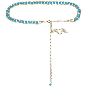 Elerevyo Waist Chain Belts, Metal Gold Rhinestone Crystal Body Chain Belt for Dress Jean Blue Fit waist up to 110cm/43