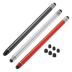 スタイラスペン タッチスクリーン用 6つ追加ヒント付き 容量性スタイラス ユニバーサル タブレットペン 感度精度 シルバー ブラック レッド 3個