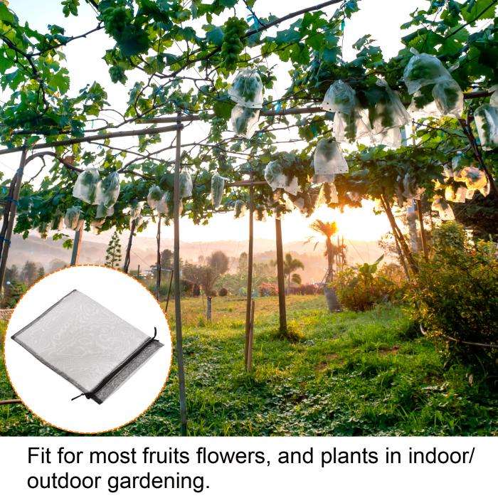 果物保護バッグ ナイロン フルーツネットカバーバッグ 巾着付き 園芸 植物 果実 花用 ブラック 23x15 cm