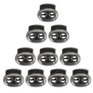 プラスチックスプリングコードロックストッパードローストリング用ダブルホールトグルファスナー ロープエンド衣類、靴ひも、バッグ、タイダウン メタルブラック 10個