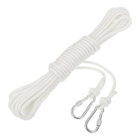 フック付きホローブレードポリプロピレンアンカーロープ 1/4"33フィートナイロンフロー ティングライン マリンプール用ライフボートアンカーロープ ホワイト