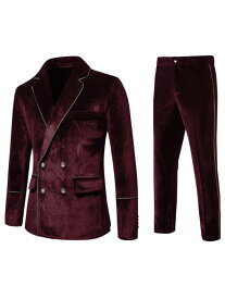 Lars Amadeus コートとドレスパンツ ブレザー スーツ ベルベット ダブルブレスト 2点セット メンズ ブルゴーニュ XL
