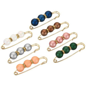 パールブローチピン 58 mm 金属フェイクパール装飾 首輪安全ピンクリップ 女性 衣類 ドレス パンツ ズボン スカート ウエスト用 7カラー 7個