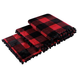 PiccoCasa Plaid Buffalo Checker 50" x 60" Sofa Blanket Soft Plush Fleece Red and Black