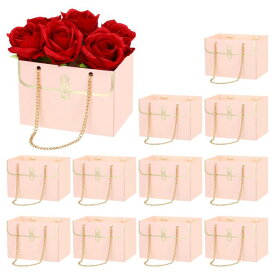 PATIKIL フラワーギフトボックス 花束ボックス 手作りフラワーボックス 12個入り ペーパーブーケ ハンドル付き 長方形メタルチェーン 花屋結婚式装飾用 ピンク