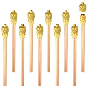 PATIKIL 1/4インチ SAE x 6mm OD x 101mm ステム x 127mm L サービスアクセスバルブ 10個 充填アクセスバルブ + コアおよびキャップリムーバー エアコン冷凍用