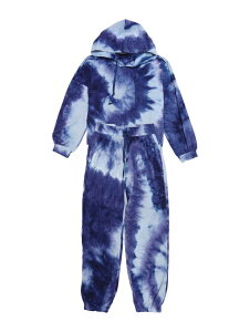 Allegra K スウェットスーツ プルオーバー パーカー ドローストリング トラックスーツ スポーツ衣装 タイダイ ジョギング 2ピース レディース ブルー M