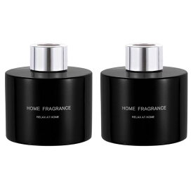 2個の空のガラスディフューザーボトル140ml/4.7oz再充填可能な香りアクセサリーアロマセラピー瓶コンテナー交換用リードディフューザーDIYホームバスルーム黒色シルバートーンキャップ
