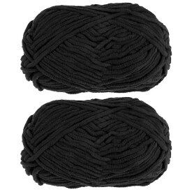 2かせビロード糸 ベルベットヤーン シェニール糸 かぎ針のバッグスカーフハット編み用 6超柔らかいポリエステル ソフトニット 2x100g ブラック