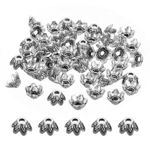 PATIKIL 花形ビーズキャップ フラワーキャップ 花のビーズキャップ 50個 7x4.5mm 中空 メタル イヤリングブレスネックレスDIY用 シルバートーン
