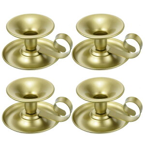 PATIKIL レトロアイアンテーパーキャンドルホルダー 4セット 黄金色シンプル燭台ホルダー キャンドルライトスタンド テーブルセンターピース パーティー 結婚式 ダイニング装飾用