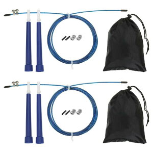 PATIKIL スピード縄跳び 2セット 速度調整可能な縄跳び もつれのない高速縄跳び 収納バッグとスペアパーツ付き フィットネストレーニング用 ブルー