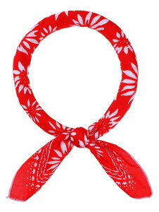 Elerevyo Women's Floral Printed Blended Cotton Scarves, 21.7x21.7 Small Square Flowers Headscarf Neckerchief Abstract Flower-2-Red