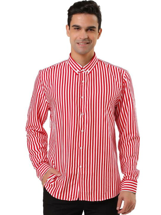 楽天市場 ソウテン Lars Amadeus 縦ストライプシャツ 長袖 ボタンダウンシャツ 襟付き カラーブロック メンズ レッド M ソウテン