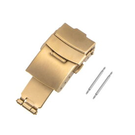 折りたたみ式時計展開クラスプ プッシュボタンバックル クイックリリース 16 mmレザー時計バンドストラップ用 ゴールドトーン