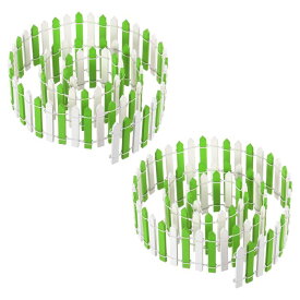 PATIKIL 90 cm長さ x 5 cm高さ ミニチュアフェアリーガーデンフェンス 2個 ミニ飾り 木製ピケットフェンス DIY ドールハウス 庭用 緑 ホワイト