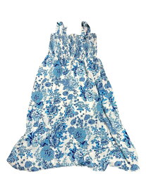Allegra K ミディ ドレス 夏 サンドレス ノースリーブ スモック 花柄 ボヘミア ポケット付き レディース ブルー XS