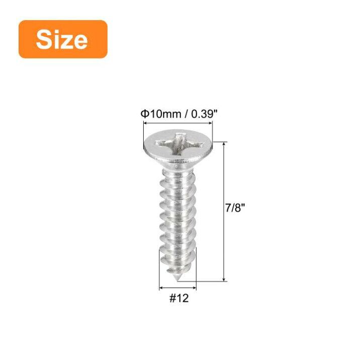 木ネジ #12x22.2 mm 平頭プラスセルフタッピングねじ 304ステンレス鋼 皿頭 金属ねじ 木工用 25個 ソウテン セルフドリルねじ プラスヘッド タッピングねじ 410ステンレス鋼 フルスレッド 板金ねじ #12 x 26 mm 50個