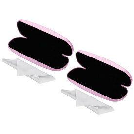 PATIKIL メガネケース 2個 PUレザー ハードシェル ポータブル 保護 簡潔 ユニセックス メガネホルダー 輝く クリーニングクロス付き メガネ用 ピンク