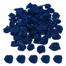 PATIKIL 0.6"ミニサテンリボンバラ 50個 小さな生地の花の装飾ロゼット アップリケ DIY クラフトや結婚式 ネイビーブルー