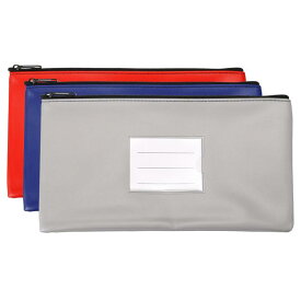 PATIKIL 27 x 15 cm マネーバンク デポジットバッグ ジッパーセット付き 3個 レザーレット 現金コインチェックウォレット ペンポーチ 透明窓付き オフィス用 グレー ブルー レッド