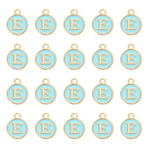 PATIKIL レターペンダント 50個入り アルファベット イニシャルペンダントバルク キュート両面ブルーデザイナー DIY ジュエリー作成 ブレスレット イヤリング ネックレス クラフト用 大文字E