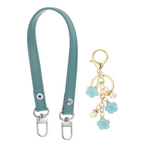 PATIKIL レザーパースハンドルストラップ 13"レザーパースストラップ交換DIY女性クラッチバッグハンドバッグトップハンドルストラップ修理アクセサリー プラムキーチェーン付き ブルー
