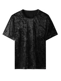 Lars Amadeus ベルベット Tシャツ 半袖 クルーネック 光沢 おしゃれ ベロア カットソー トップス シャツ メンズ ブラック M