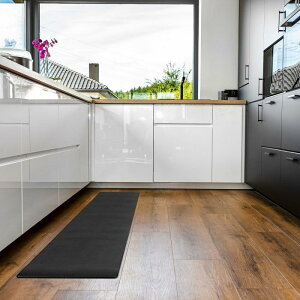 キッチンマッ ト 47インチx17インチ 滑り止めクッション付きキッチンラグ、床、ランドリールーム、家庭用コンフォートフロアマ ット、ブラック