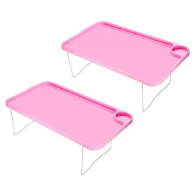 PATIKIL 朝食トレイテーブル 2個 ベッドトレイ 折り畳み脚付き 再利用可能 サービングプラッター ラップトップスナックデスク 食用 ピンク