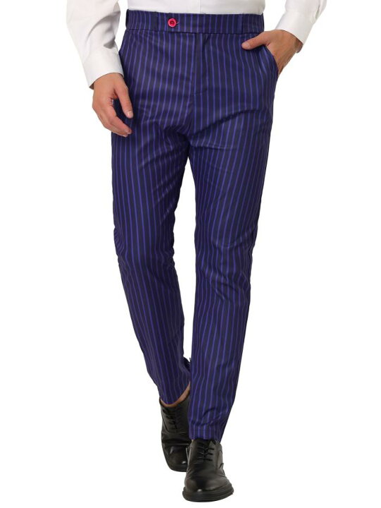 楽天市場 ソウテン Lars Amadeus ペンシルパンツ ストライプパンツ ドレスパンツ スリムフィット フラットフロント ウエディング メンズ ネイビーブルー Xl ソウテン