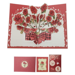 CAPASTEC グリーティングカード メッセージカード 花 立体 多目的 カード おしゃれ 記念日 友人や家族向け 封筒付き 1枚セット 赤 スタイル3