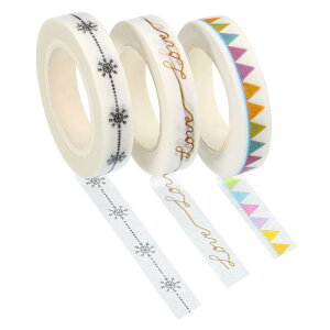 PATIKIL 8 mm x 10 m 和紙テープ 3ロール マスキング自己粘着ステッカー DIYアートクラフトラッピングデコレーション用 (フラグ、雪、愛)