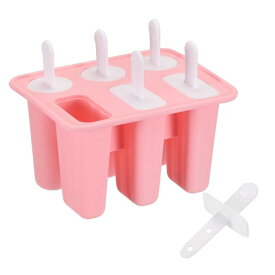 シリコンアイスポップモールド6個 自家製アイスクリームモールドセット 簡単リリースアイスポップメーカー 蓋ハンドル付き DIY用 ピンク