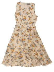 Allegra K 夏ワンピース 花柄ドレス ラップ フリル裾 ノースリーブ ラウンドネック レディース ベージュ XL