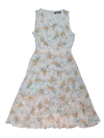 Allegra K 夏ワンピース 花柄ドレス ラップ フリル裾 ノースリーブ ラウンドネック レディース ライトグリーン XL
