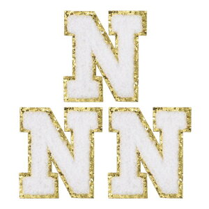 PATIKIL アイロン文字パッチ 3パックのシェニールグリッターレターパッチ ジーンズ 衣類 バッグ 帽子 シャツ クラフトの修理用に刺繍パッチ ホワイト アルファベットN