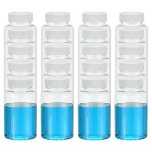 PATIKIL 20個入り 250ml しやくボトル PETワイドマウスラウンドボトル ネジキャップ付き 実験室用水しやく液体固体サンプル保管シール 透明