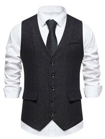 Lars Amadeus ビジネス スーツ ベスト用 チョッキ スリムフィット タキシード クラシック フォーマル シャイニー ドレス メンズ ブラック S