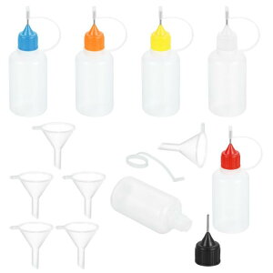 6個 ニードル先端スクイーズボトル 30ml/1oz 接着剤先端アプリケーターボトルプラスチック液体用紙工芸 絵画 油 インク(黒/オレンジ/白/黄/レッド/青 6本 漏斗付き)