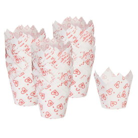150個 チューリップ型カップケーキライナー スタンダードサイズの紙製ベーキングカップ 耐油包装紙 ホワイト色 ハート柄