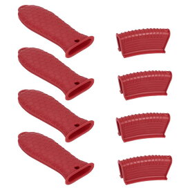 8個セットの鋳鉄スキレットハンドルカバー シリコン製ホットハンドルホルダー 鋳鉄スキレットやメタルパン用の滑り止め耐熱ポットハンドルカバー（赤色）