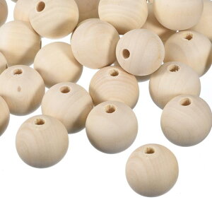 30個入りの直径40mmの天然木スペーサービーズ 10mmの大きな穴のない丸い木製ビーズ DIYクラフトや宝石作りに最適なアイテム