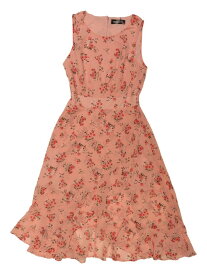 Allegra K 夏ワンピース 花柄ドレス ラップ フリル裾 ノースリーブ ラウンドネック レディース ピンク XS