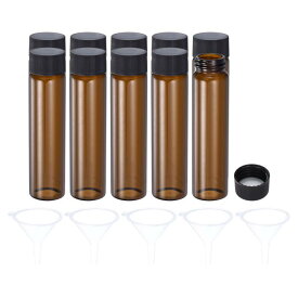 PATIKIL 50mL しやく用メディアボトル 10個セット 丸型ガラス保存ボトル 5個 プラスチックふんねんキャップと共に ラボや家庭で使用できます。アンバー黒 色合いです。